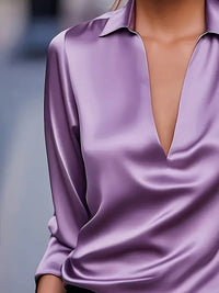 Glenda | Women's Long Sleeve Collared V-Neck Blouse