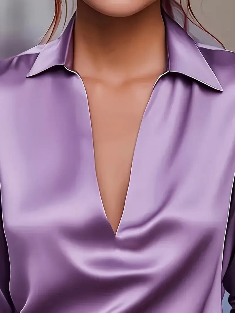 Glenda | Women's Long Sleeve Collared V-Neck Blouse