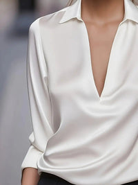 Glenda | Women's Long Sleeve Collared V-Neck Blouse