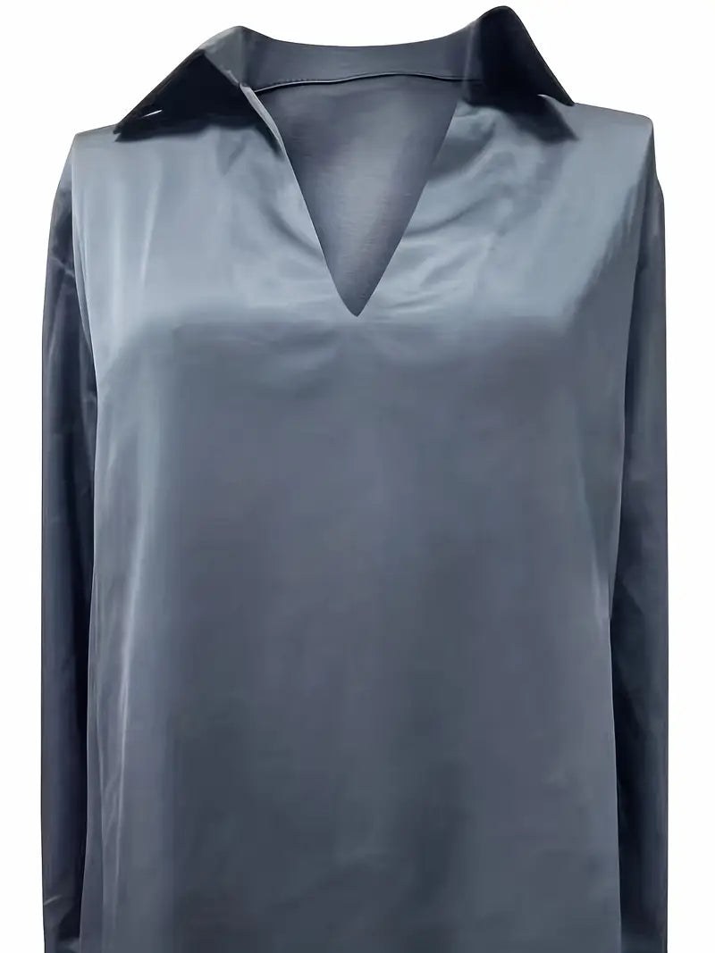 Glenda | Women's Long Sleeve Collared V-Neck Blouse