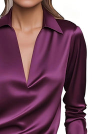 Glenda | Women's Long Sleeve Collared V-Neck Blouse