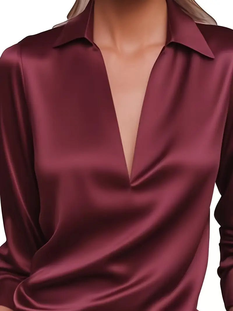 Glenda | Women's Long Sleeve Collared V-Neck Blouse