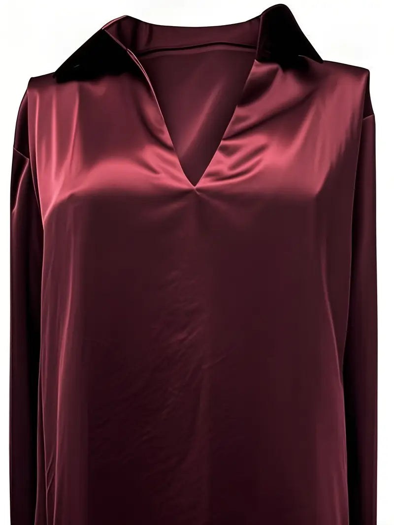 Glenda | Women's Long Sleeve Collared V-Neck Blouse