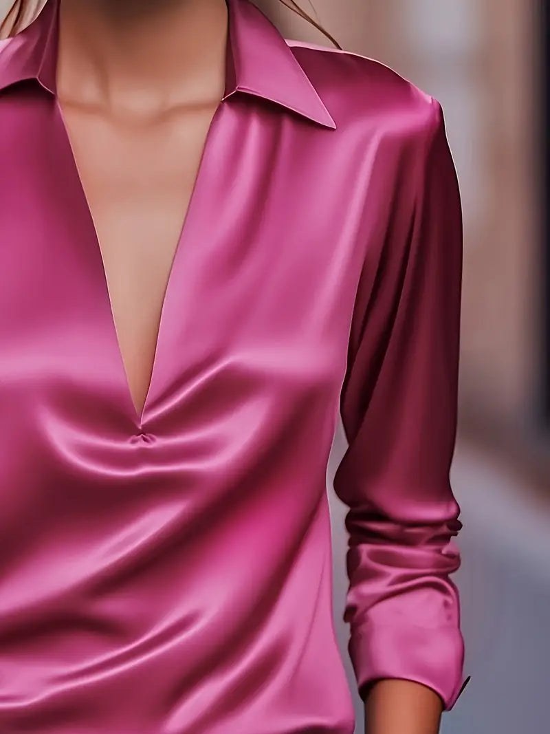 Glenda | Women's Long Sleeve Collared V-Neck Blouse