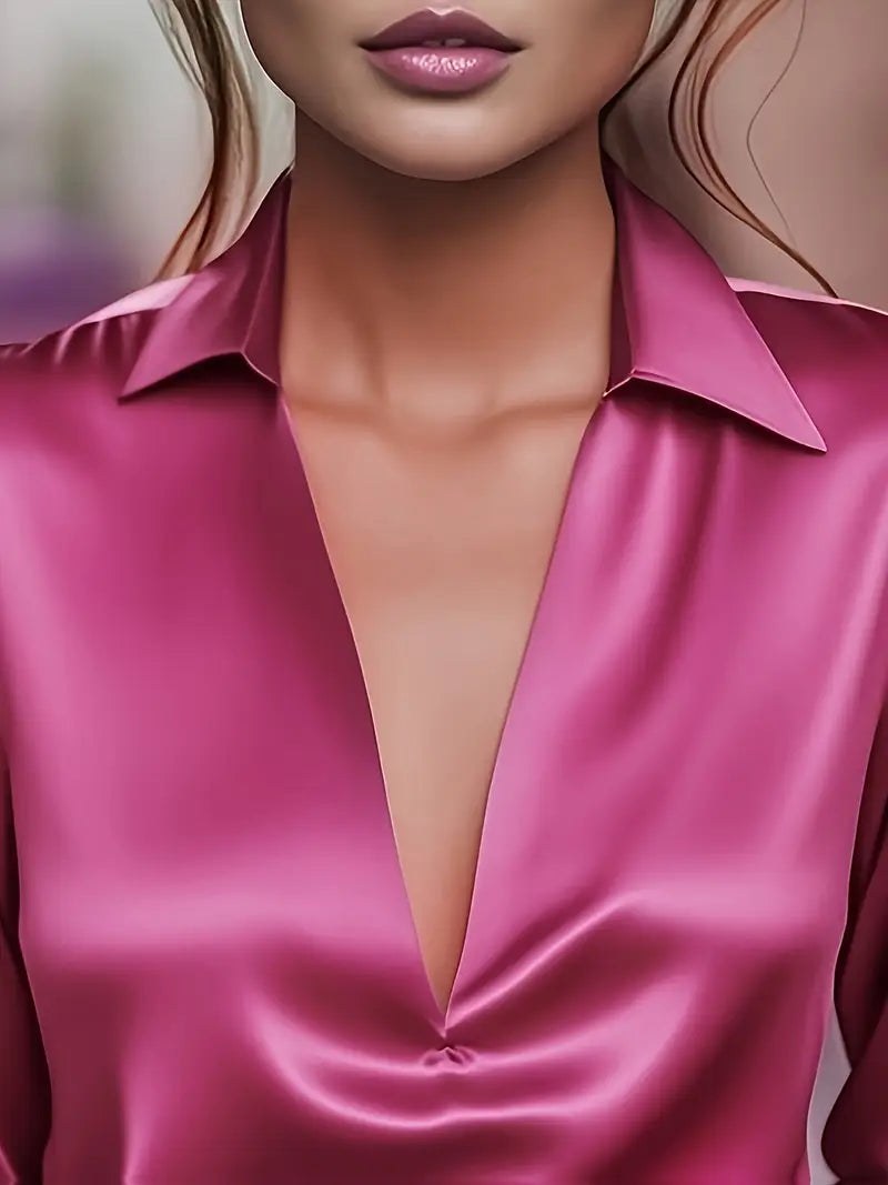 Glenda | Women's Long Sleeve Collared V-Neck Blouse