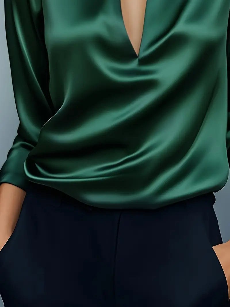 Glenda | Women's Long Sleeve Collared V-Neck Blouse