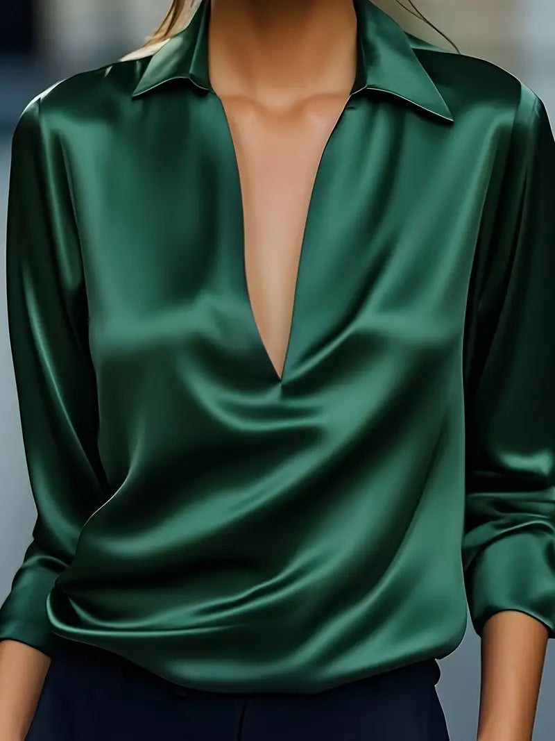 Glenda | Women's Long Sleeve Collared V-Neck Blouse