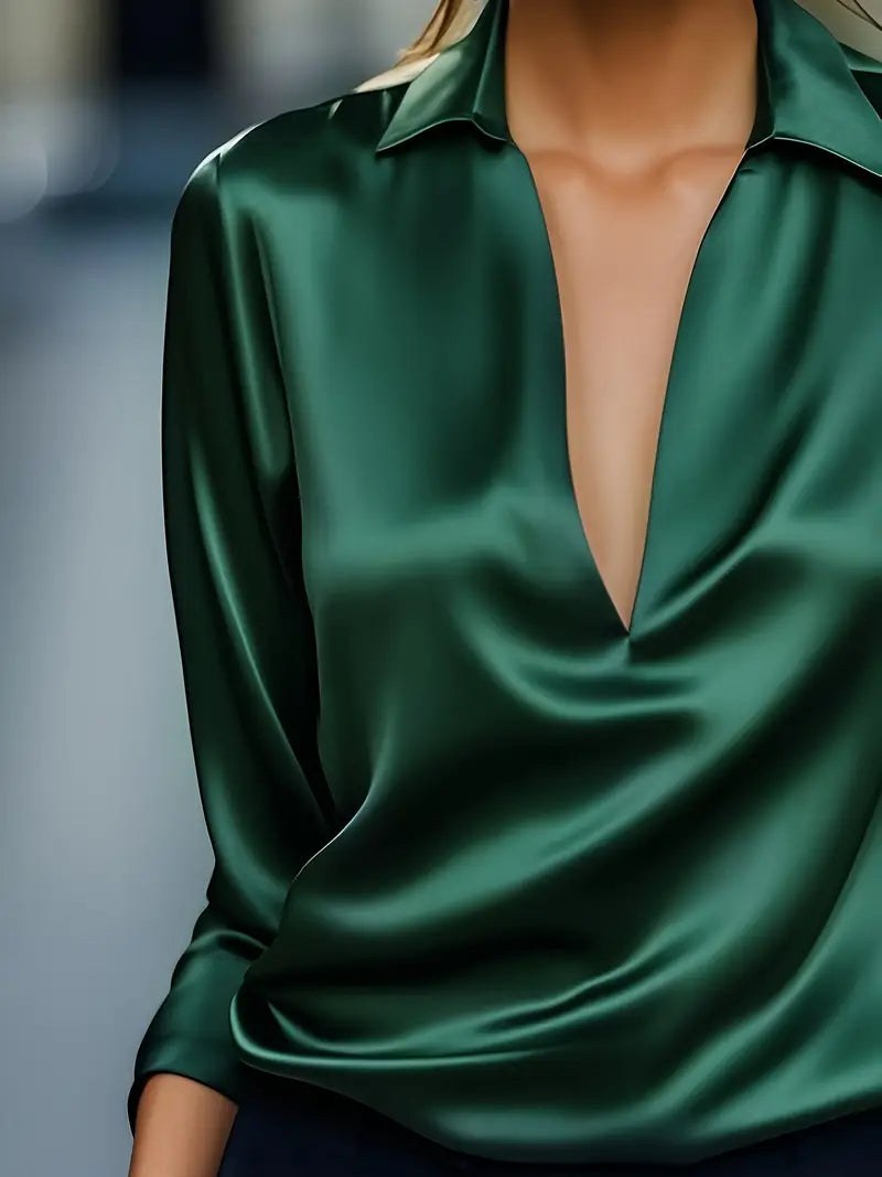 Glenda | Women's Long Sleeve Collared V-Neck Blouse