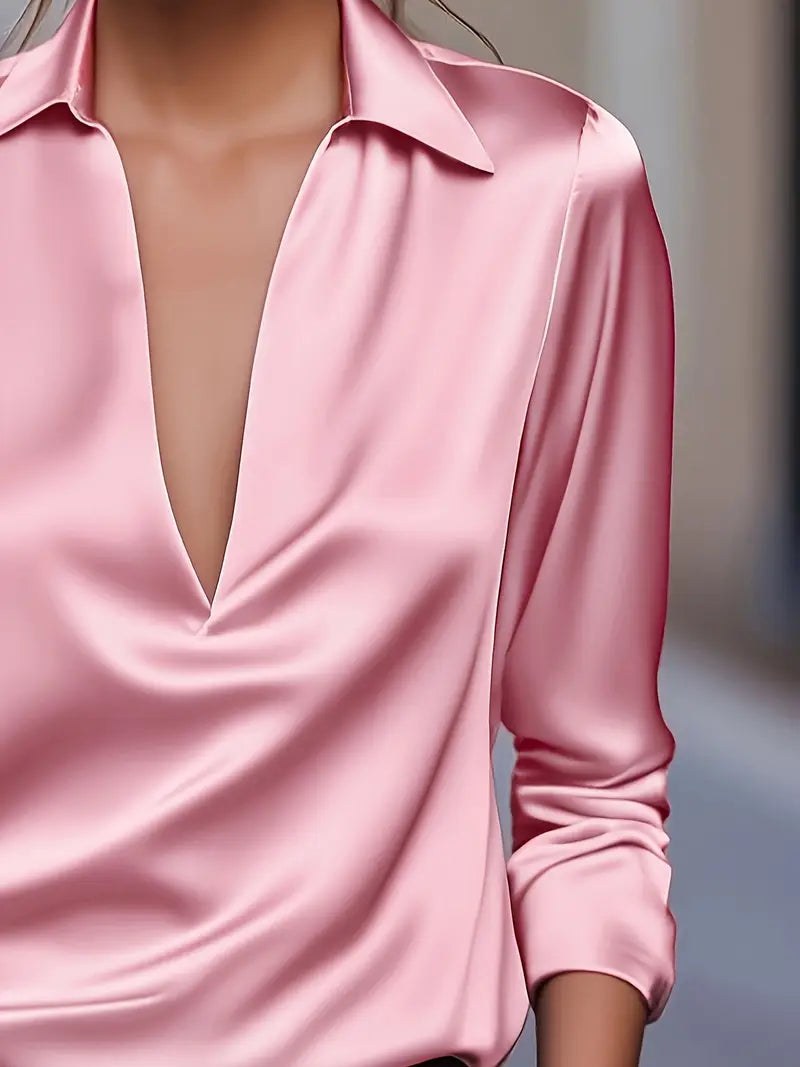 Glenda | Women's Long Sleeve Collared V-Neck Blouse
