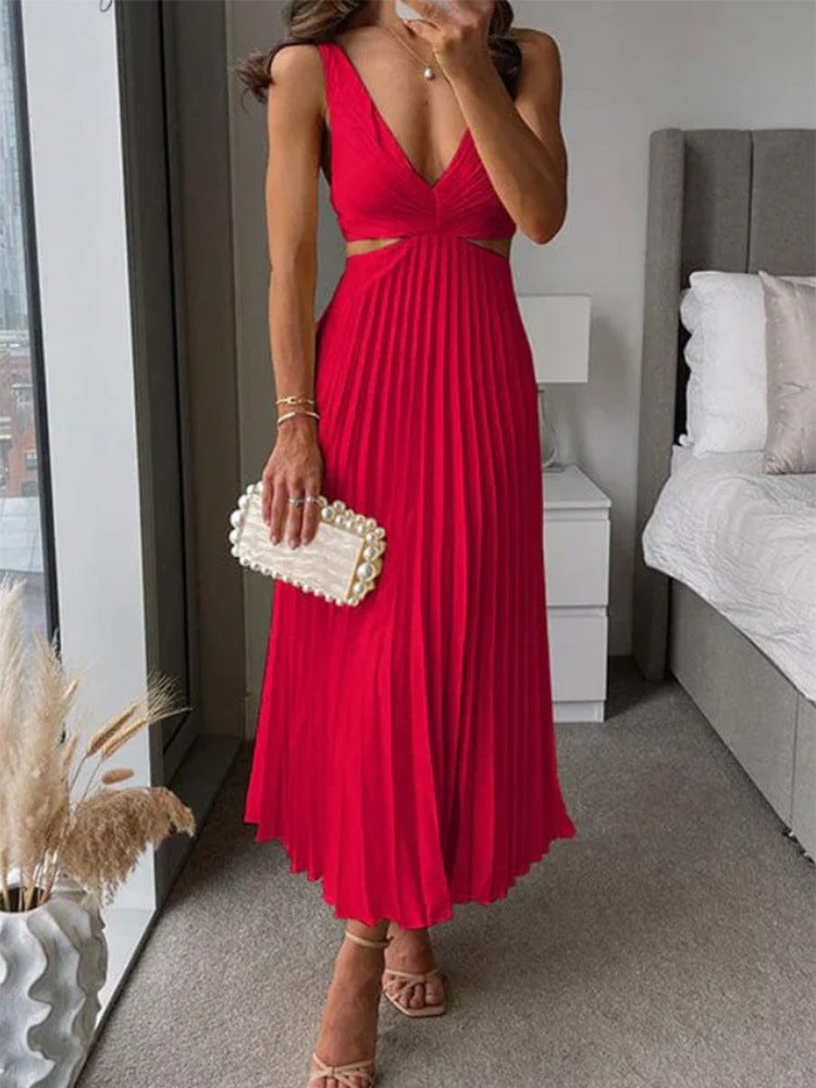 Glenda | Women's V-Neck Elegant Maxi Dress in Red