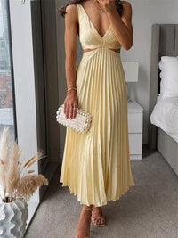 Glenda | Women's V-Neck Elegant Maxi Dress in Yellow