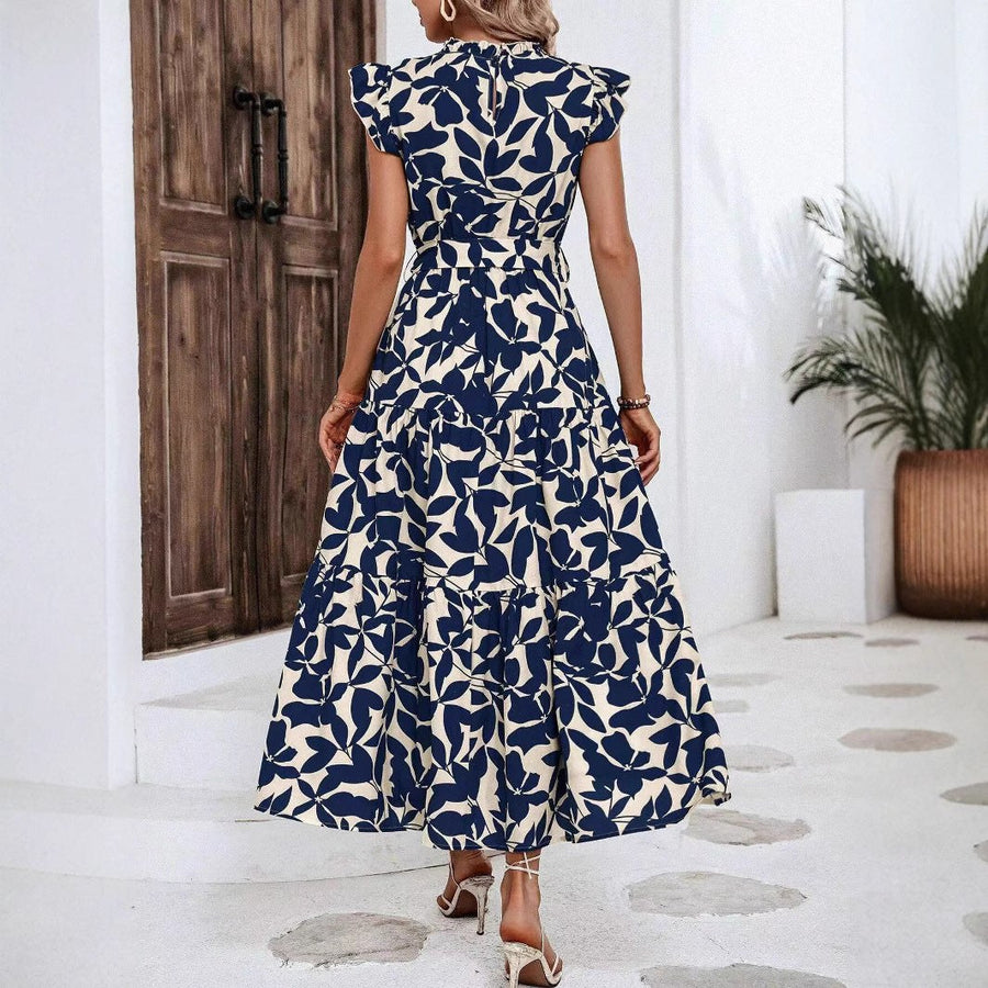 Gloria | Women's Ruffle Detail Floral Maxi Dress in Blue