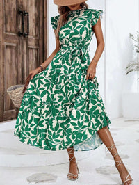 Gloria | Women's Ruffle Detail Floral Maxi Dress in Green