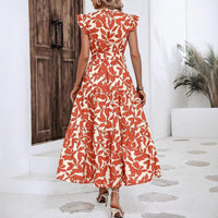 Gloria | Women's Ruffle Detail Floral Maxi Dress in Orange