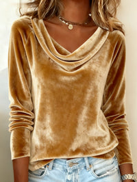 Gloria | Women's Long Sleeve Drape Neck Blouse in Gold