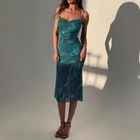 Gloria | Women's Flowing Elegant Midi Dress in Peacock Green