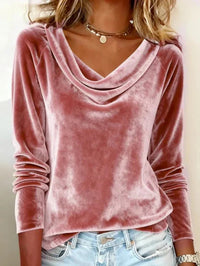 Gloria | Women's Long Sleeve Drape Neck Blouse in Pink