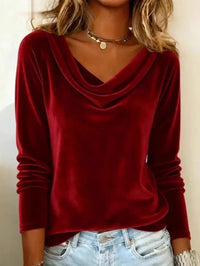 Gloria | Women's Long Sleeve Drape Neck Blouse in Red