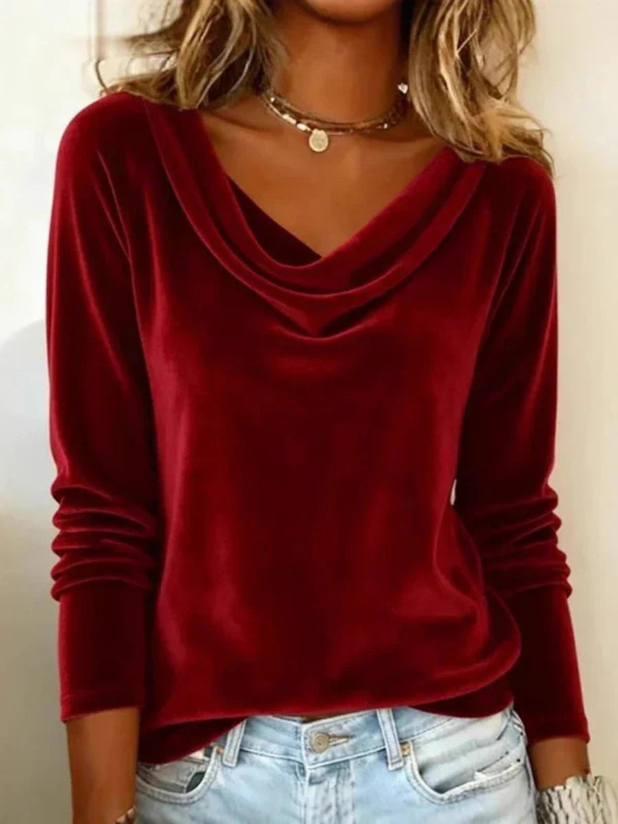Gloria | Women's Long Sleeve Drape Neck Blouse in Red
