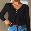 Godeleine | Women's V-Neck Textured Long Sleeve Fashionable Top