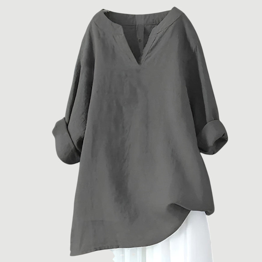 Godiva | Women's Long Sleeve V-Neck Blouse in Gray