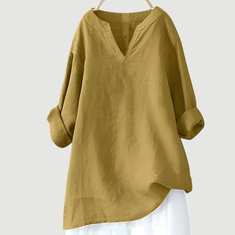 Godiva | Women's Long Sleeve V-Neck Blouse in Yellow