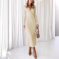 Golda | Women's Textured V-Neck Elegant Midi Dress