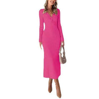 Golda | Women's Textured V-Neck Elegant Midi Dress