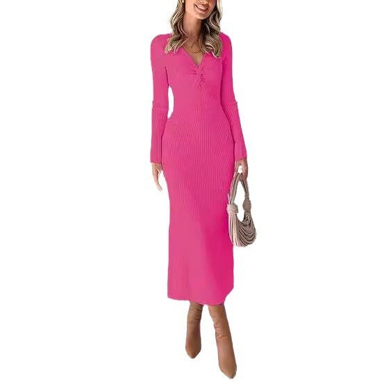 Golda | Women's Textured V-Neck Elegant Midi Dress