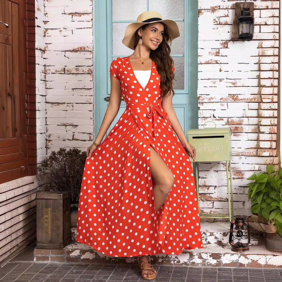 Golda | Women's Wrap Modern Maxi Dress in Red