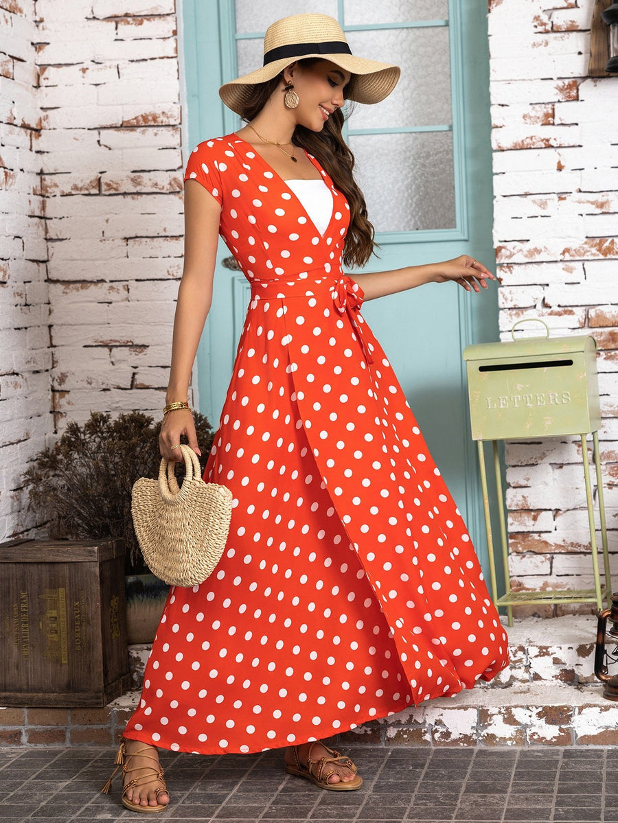 Golda | Women's Wrap Modern Maxi Dress in Red