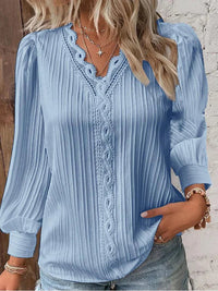 Golda | Women's Long Sleeve with Lace Details Blouse in Light Blue