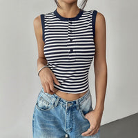 Golnar | Women's Sleeveless Striped Shirt in Dark Blue