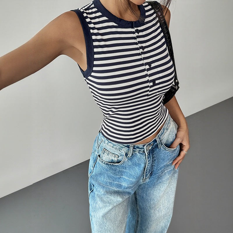 Golnar | Women's Sleeveless Striped Shirt in Dark Blue