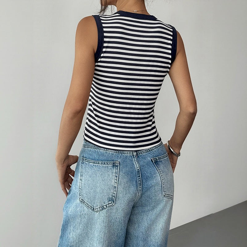 Golnar | Women's Sleeveless Striped Shirt in Dark Blue
