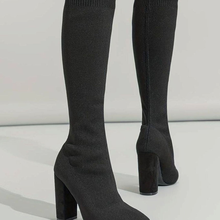 Grace | Women's Knitted Knee-High Sock Boots Block Heel Pointed Toe