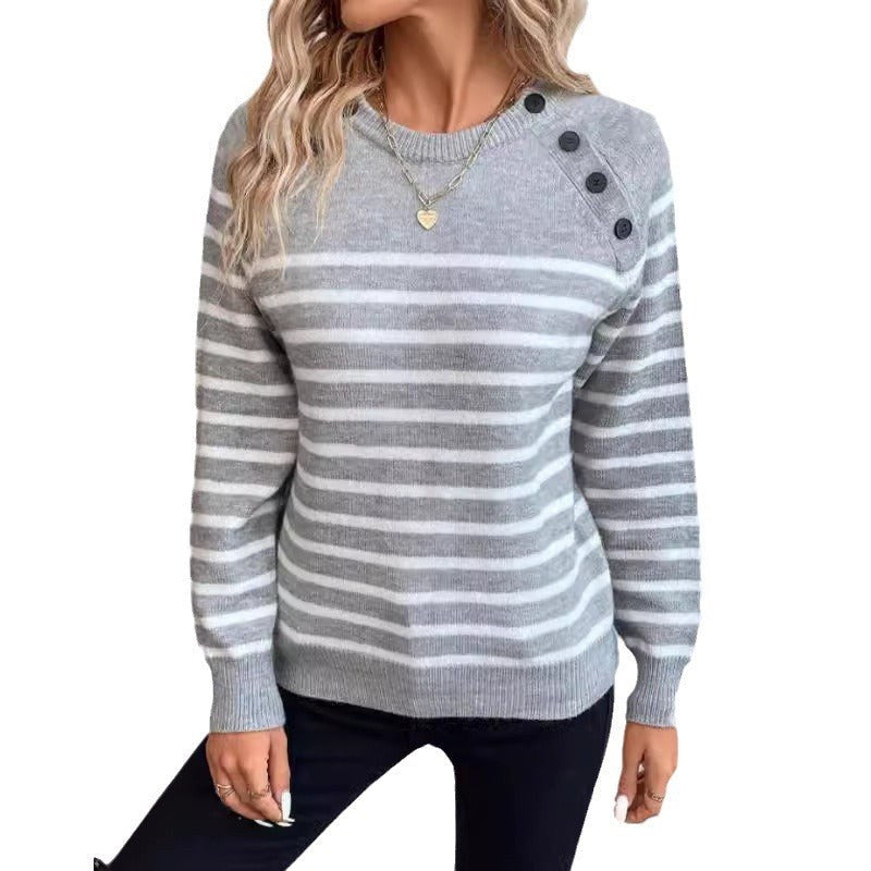 Gracie | Women's Crew Neck Button Detail Sweater