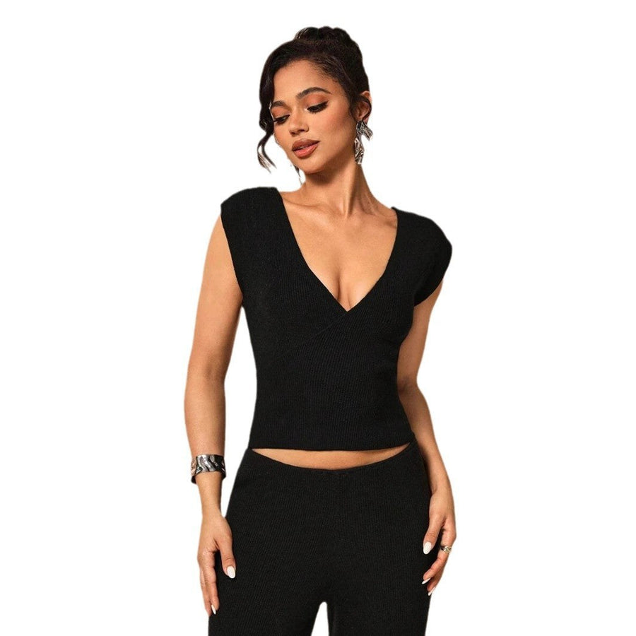 Gracie | Women's Textured V-Neck Elegant Top in Black