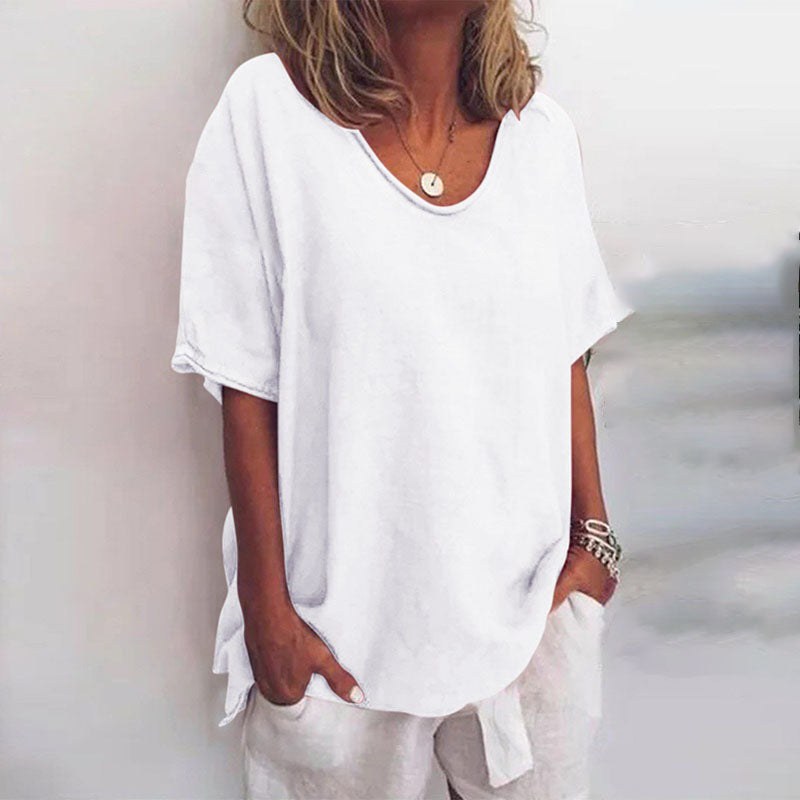 Gracie | Women's Loose with Round Neckline Blouse in White