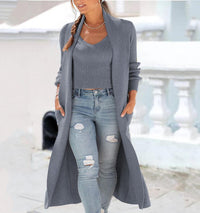 Granuaile | Women's V-Neck Knit Elegant Cardigan in Blue Gray