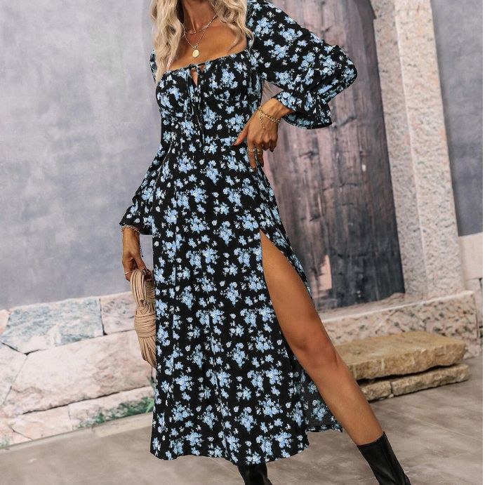 Greta | Women's Puff Sleeve Slit Maxi Dress