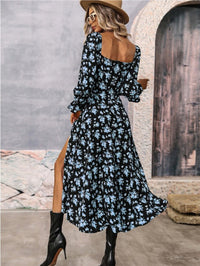 Greta | Women's Puff Sleeve Slit Maxi Dress in Blue