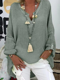 Greta | Women's Oversized with V-Neck Blouse in Gray