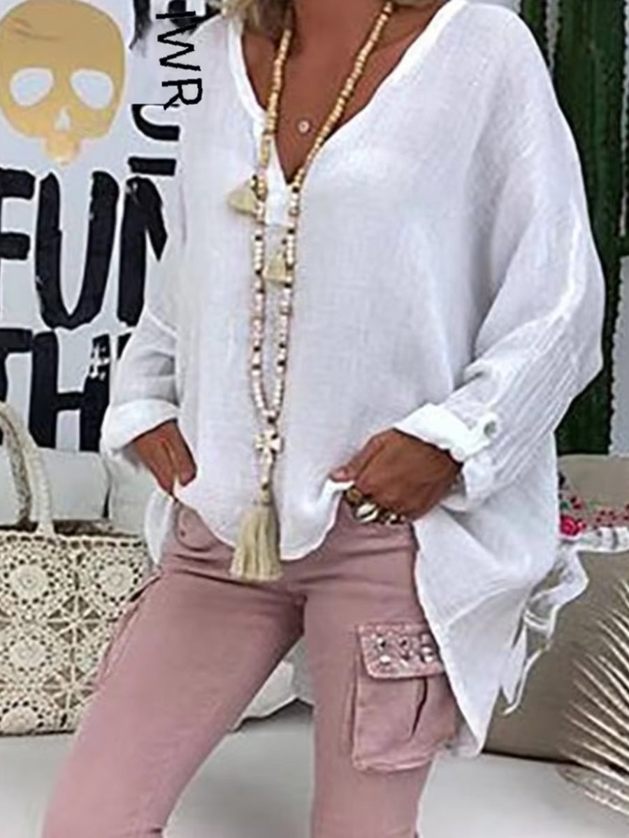 Greta | Women's Oversized with V-Neck Blouse in White