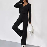 Griselda | Women's Button Detail V-Neck Knit Elegant Two-Piece Set