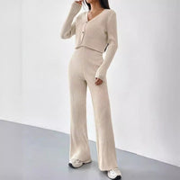 Griselda | Women's Button Detail V-Neck Knit Elegant Two-Piece Set