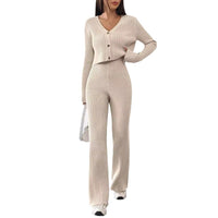 Griselda | Women's Button Detail V-Neck Knit Elegant Two-Piece Set