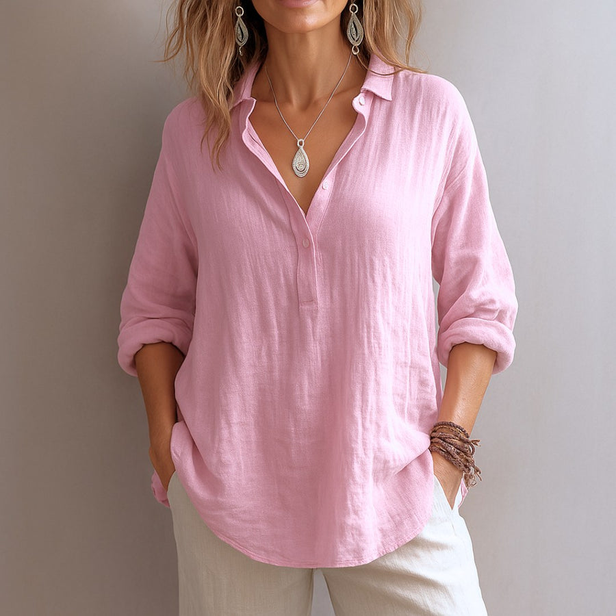 Griselda | Women's Partial Button Collared Blouse in Pink