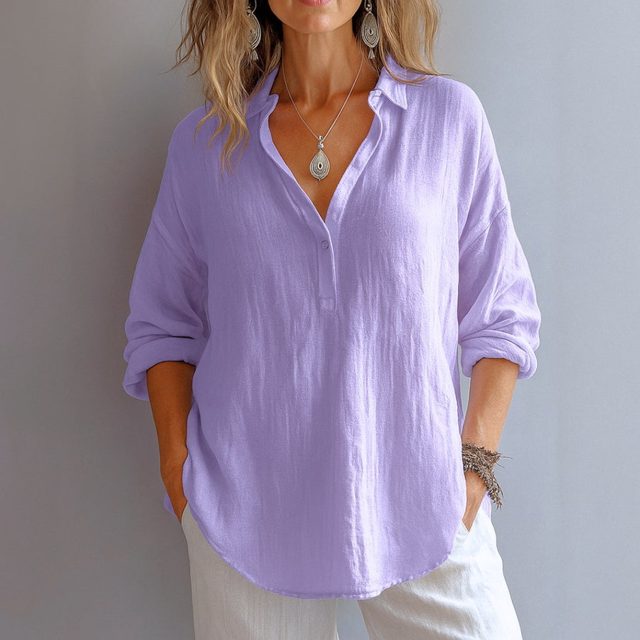 Griselda | Women's Partial Button Collared Blouse in Purple