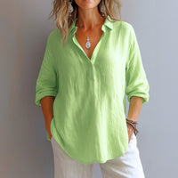 Griselda | Women's Partial Button Collared Blouse in Yellow Green